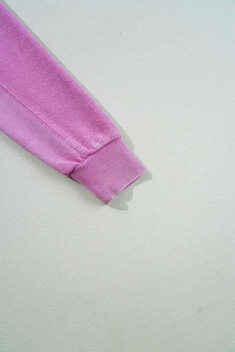 Bright Pink Solid Color Notched Neck Drop Shoulder Sweatshirt - Love Salve